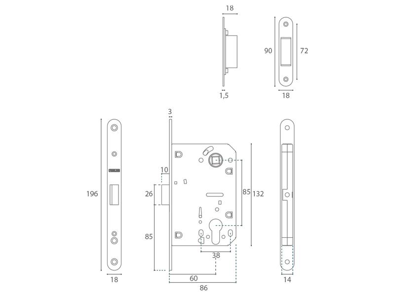JNF - FREE LINE Zámok IN.20.845 - PZ + protiplech detail 2