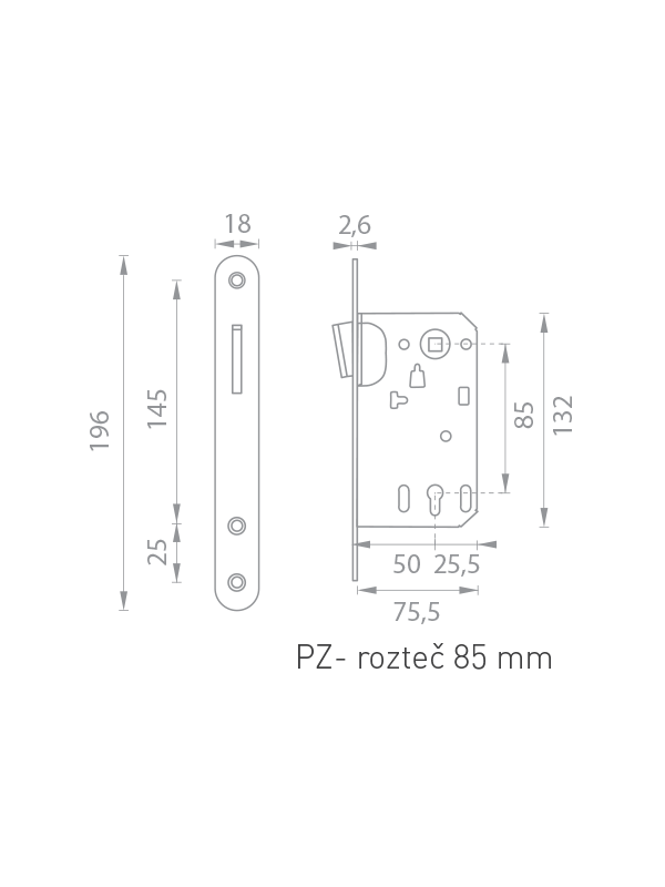 TI - Magnetický zámok 2868 PZ 85 detail 2