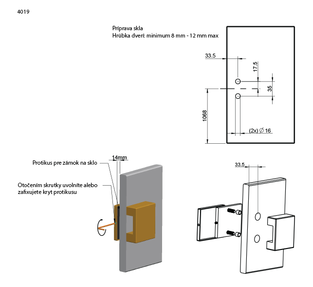 TI - Protikus pre zámok na sklo 4019 detail 3